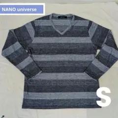 nano universe ストライプ Vネック 長袖Tシャツ ボーダー S