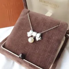 美品・箱付き　ミキモト　リボン　パールネックレス　あこや真珠　MS刻印