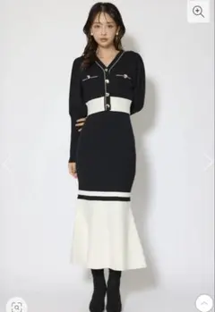 バイカラーカーデセットニットワンピース 冬服 春服