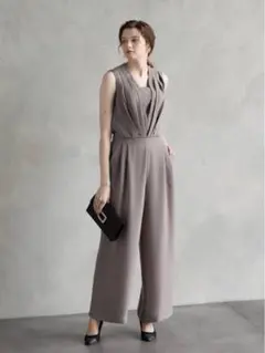 AIMER ノースリーブ オールインワン ドレス ブラウン9号【ベルト付き