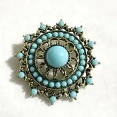 ヴィンテージ風　ターコイズブルーのブローチA （61）