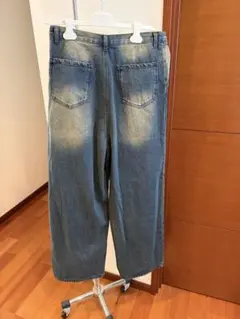 Lサイズ ワイドレッグ デニムパンツ ブルー