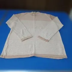 ストライプニットセーター 長袖 ベージュ、レディースLサイズ