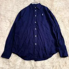 1073 美品✨ポロラルフローレン スリムフィット長袖シャツ リネン ロゴ刺繍