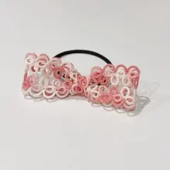 リボンのヘアゴム タティングレース ハンドメイド ピンク