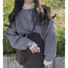 GRL グレイル　ケーブル編みニットカーディガン　ブルー　フリーサイズ