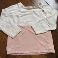 H&M クリーム/ピンク ニットセーター 80