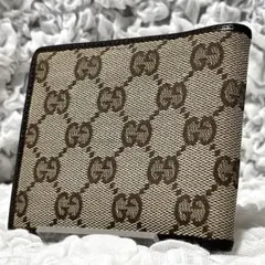 美品✨GUCCI 2つ折り 財布 キャンバス レザー スナップGG柄 グッチ