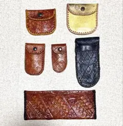 レザークラフト　ハンドメイド　コインケース・印鑑ケース・眼鏡ケースなど6点セット