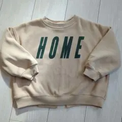 ベージュ HOME プリント 　裏地　トレーナー 110cm
