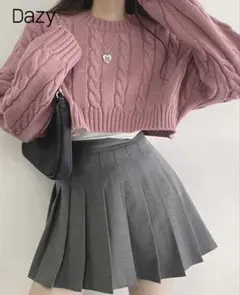 Dazy ケーブル編みピンククロップドセーター Mサイズ