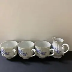 tajimaデミタスカップ 3個セット 青い花柄 ミルク入れ1個