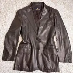 レザーシングルブレストジャケット ダークブラウン　テーラードジャケット　ラムレザ