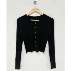 リブ編みフロントボタンカーディガン