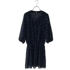 UNIQLO ユニクロ(M)七分袖 シフォンプリントワンピース/チュニック