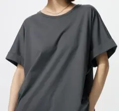 新品ユニクロ スムースコットンリラックスTシャツXL ダークグレー