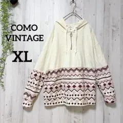 COMO VINTAGE ハーフジップ ボアパーカー XL ノルディック柄 白