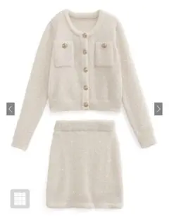 ラメフェザーニットカーディガン×ミニスカートセットアップ