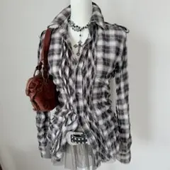 y2k❤️ Vivienne Westwood チェック柄 ロゴ シワ加工シャツ - メルカリ