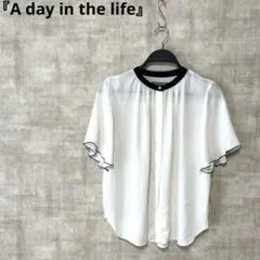 【A day in the life】とろみ バイカラー半袖ブラウスバンドカラーのサムネイル