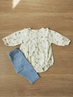 ベビーロンパース　花柄シャツ　長袖　子供服　セット売り　春服　女の子　80cm