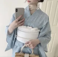 新品　【RiLi】浴衣 アンニュイ みずあめ 水色 花柄 レース 浴衣・帯セット 新品 【RiLi】浴衣 アンニュイ みずあめ 水色 花柄 レース 浴衣・帯