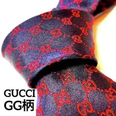 GUCCI グッチ ネクタイ GG柄 ネイビー レッド 紺 赤 現行タグ シルク