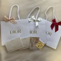 【新品】DIOR ショップ袋 3枚セット 限定リボン付き&プレステージサンプル