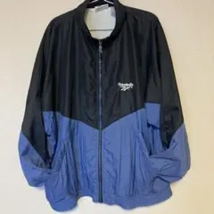 Reebok 90s 刺繍ロゴ　ナイロンジャケット 黒/青　Ｌサイズ