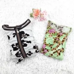 美品◎イタリヤ 伊太利屋 半袖カットソー カーディガン2枚セット 緑白 ヒョウ柄