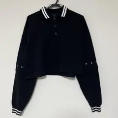 【美品】(GRANCY) ワイドショート短丈ジップ袖ポロシャツ ブラックMメンズ