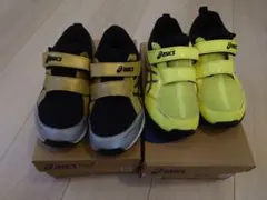 asics キッズスニーカー 2足セット 黒/金 黒/黄