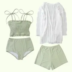 シアートップス付き シャーリング ビキニ 水着 4点セット