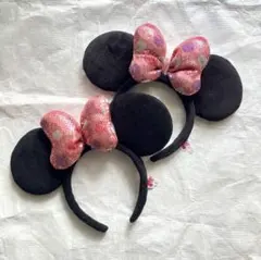 ディズニー　ピンク　リボン　水玉　カチューシャ　ミニー　セット　スパンコール