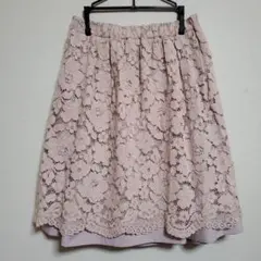 【ROPE PICNIC】リバーシブルスカート　フラワーレース・無地　ピンク