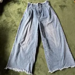 ライトブルー ワイドレッグ デニムパンツ