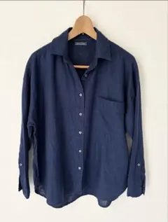 ⁠TOMMY HILFIGER 麻100% 長袖リネンシャツ 濃紺レディース4⁠のサムネイル