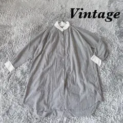 Vintage ヴィンテージ 長袖チュニック シャツワンピース ストライプ 丸襟