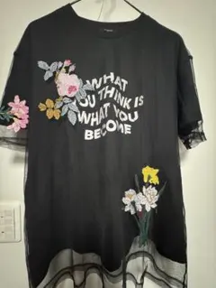 Desigual 花柄アップリケ Tシャツ メッシュ レイヤード デジグアル