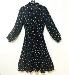美品 INGNI 花柄ワンピース 黒 長袖 ベルト付き 上品 sakura