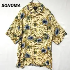 T-1792 SONOMA アロハシャツ ハイビスカス柄 半袖 L イエロー系のサムネイル