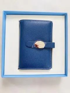 ネイビー レザー カードケース ボタン留め式