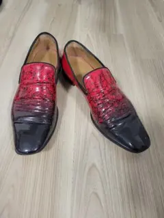 レザー スリッポンシューズ 赤黒