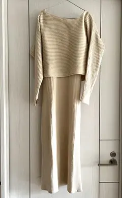 AZUL moussy リブ　ベージュ　ニット　ワンピース