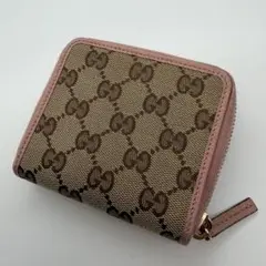 極美品　GUCCI グッチ　折り財布ggキャンバス　レザー　レディース　ピンク