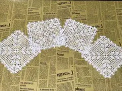 ホワイトのレース編みコースター 4枚セット