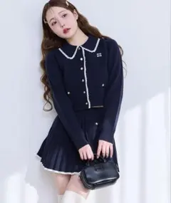 ナイスクラップ　ポロ襟ニットセットアップ　ネイビー