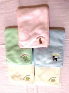 ふんわり ワンポイントお手拭きタオル　5枚セット