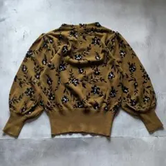 80s VINTAGE ウール100% 花柄刺繍バルーン袖ブラウン アーカイブのサムネイル