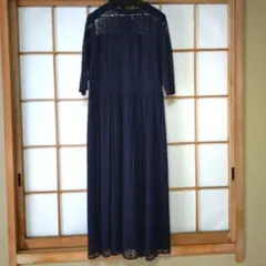 ネイビー 総レース パーティードレス フォーマルドレス　長袖